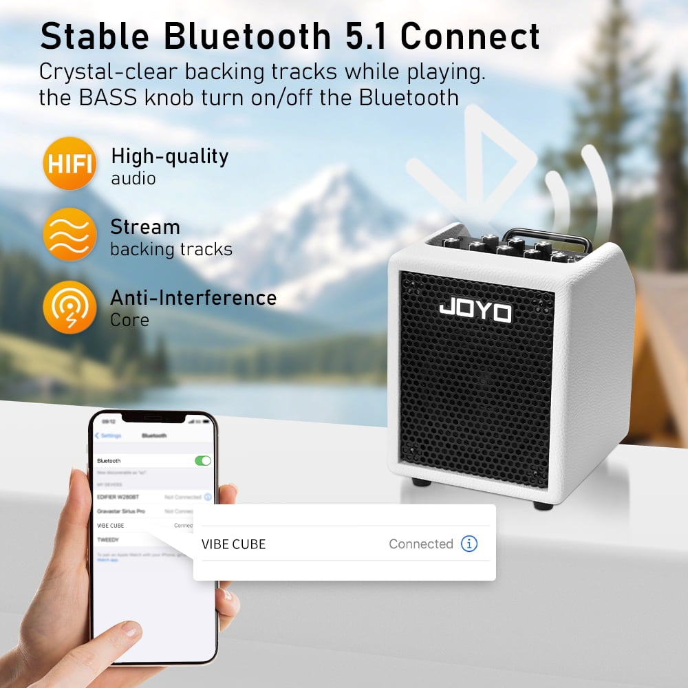 JOYO 30W Bass Combo Amplifier Portable Amp 4" Speaker with 3-Band EQ & Compressor | Bluetooth 5.1 + OTG Direct Recording | Headphone Practice for Bassist Solo Livestream Gigs (Vibe Cube BA-30, White)