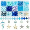 thumbnail image 1 of 345 cuentas azules con dijes de concha y estrella de mar, colgantes de cuentas de playa oceánica., 1 of 6
