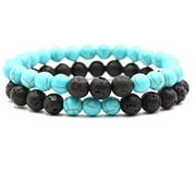 2Pcs Matte Lava Rock Volcanic Stone Beads Stretch Bracelet Stacking Essential Oil Diffuser Tiger Eye Seed Bracelet for Men Women Girl Boy Couple Stress Relief Healing Aromatherapy Jewelry-F turquoise