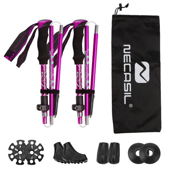 N82 Ensemble de Perches de Randonnée en Alliage d'Aluminium Violet : Bâtons de Randonnée Pliables, Extensibles et Légers pour les Aventures en Plein Air – Idéal pour la Randonnée, le Camping, le Vélo et l'Exploration de Sentiers avec Installation Facile pour Tous