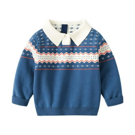 

Toddler Baby Boys GirlsPan Collar Knitted Sweater Warm Casual Pullover Sweatshirt