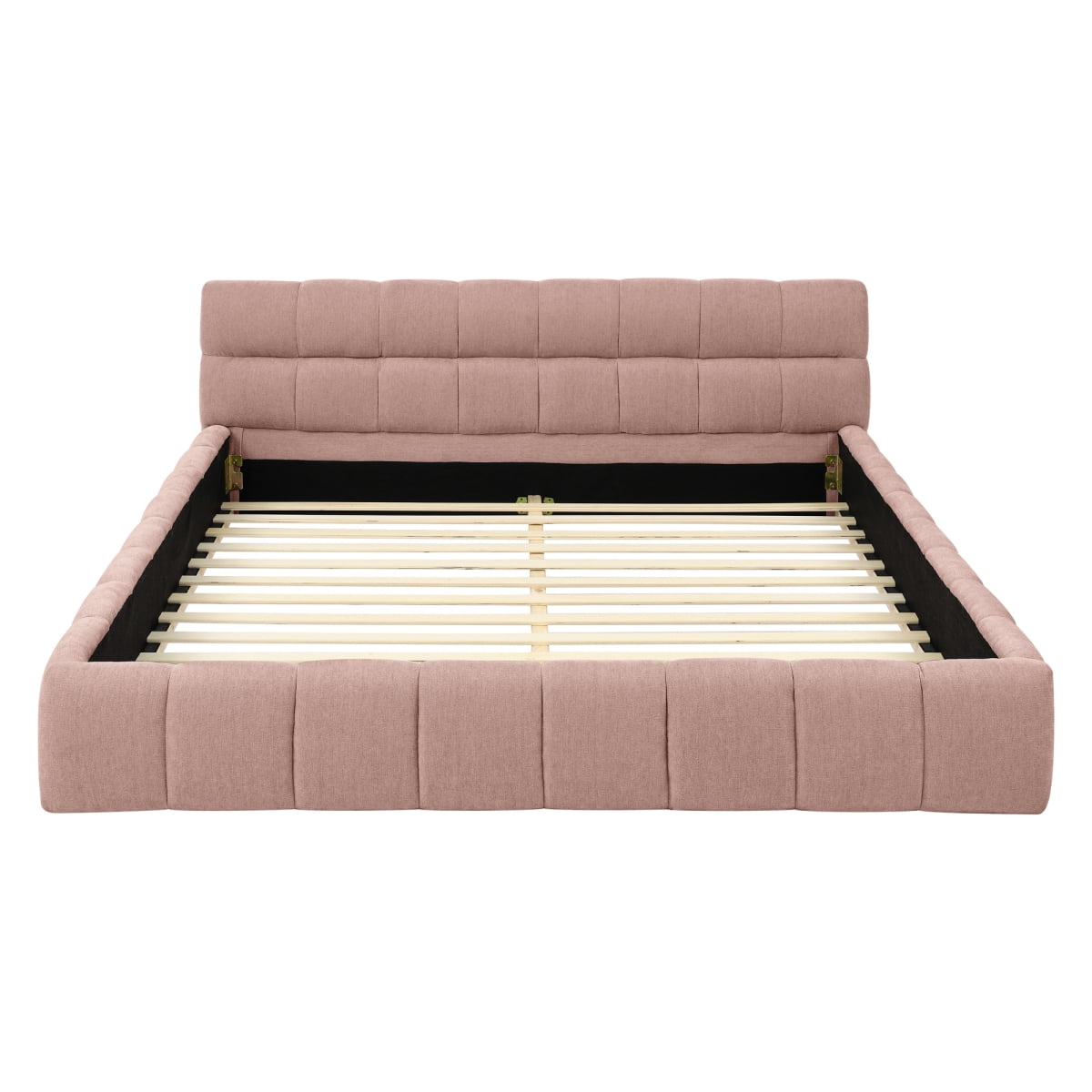 Queen Size Upholstered Bed Frame with Thick Fabric, Chenille Fabric Grounded Queen Size Platform Bed with Headboard and Solid Frame. No Box Spring Needed, PINK