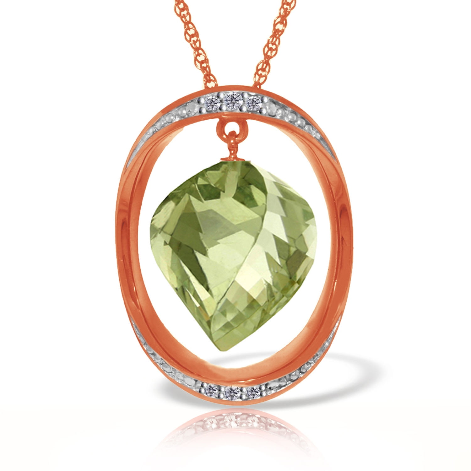 Galaxy Gold 14K Solid Gold 15.35 Carat Natural Diamond & Green Amethyst Briolette Necklace for Women - Rose Gold Fine Jewelry