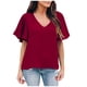 thumbnail image 2 of Puntoco moda mujer verano cuello pico manga corta sólido casual camisa blusa Puntoco Puntoco-5313, 2 of 9