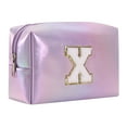 thumbnail image 2 of Tkrady Large Capacity Embroidered Alphabet Makeup Bag Travel Storage Bag Clutch Handbag Cosmetic Bag Purple,26 Letters, 2 of 5