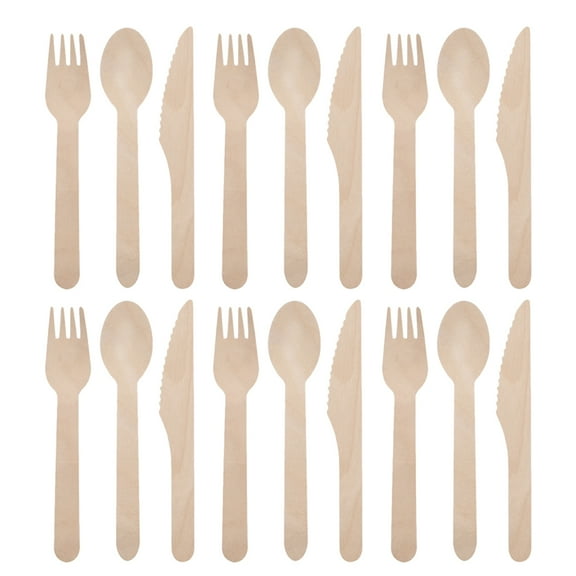 Hemoton 100pcs Wooden Utensils for Eating Wooden Cutters Forks Spoons Disposable Cutlery
