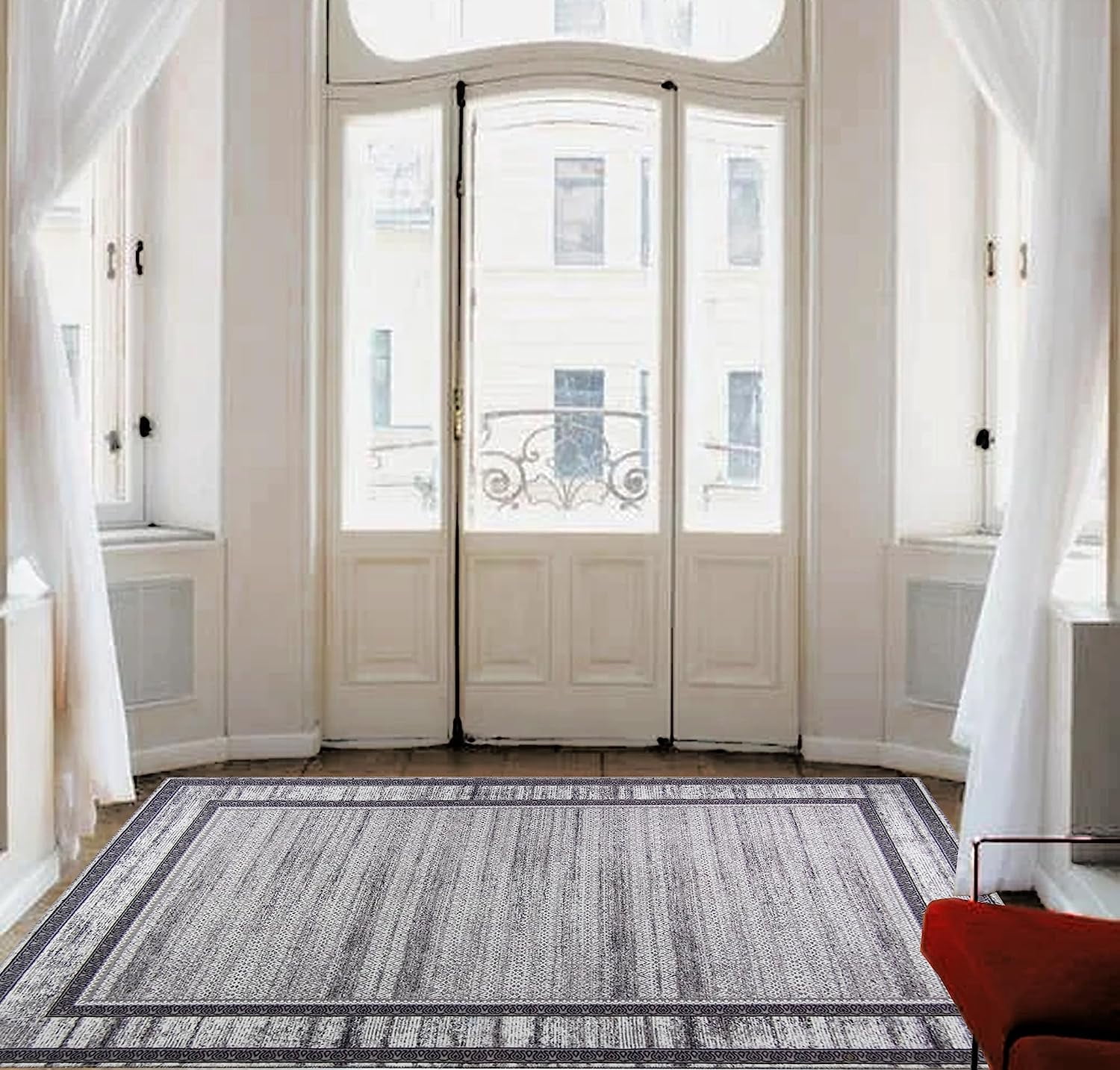 Gloria - Washable Area Rug Low Profile Bordered Washable Runners Anti Slip Backing Rugs for Living Room Light Weight Foldable Carpet