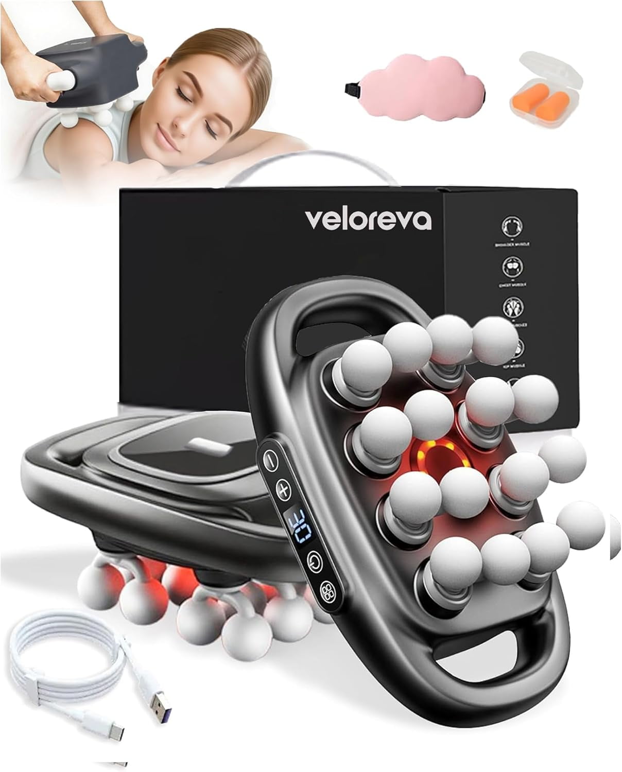 Massager - 16 Head Massage Gun Deep Tissue for Pain Relief, Pro Massager with 3 Modes & 30 Levels, Back Massagers for Back, Shoulders, Legs, Foot, Body, Fast Relief