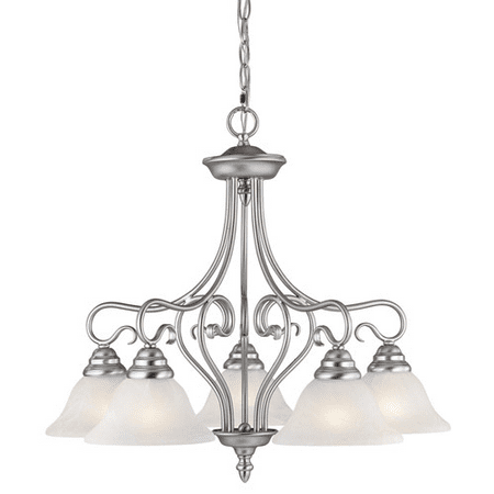 

Chandeliers 5 Ligth With White Alabaster Glass Brushed Nickel size 25.5 in 500 Watts - World of Crystal
