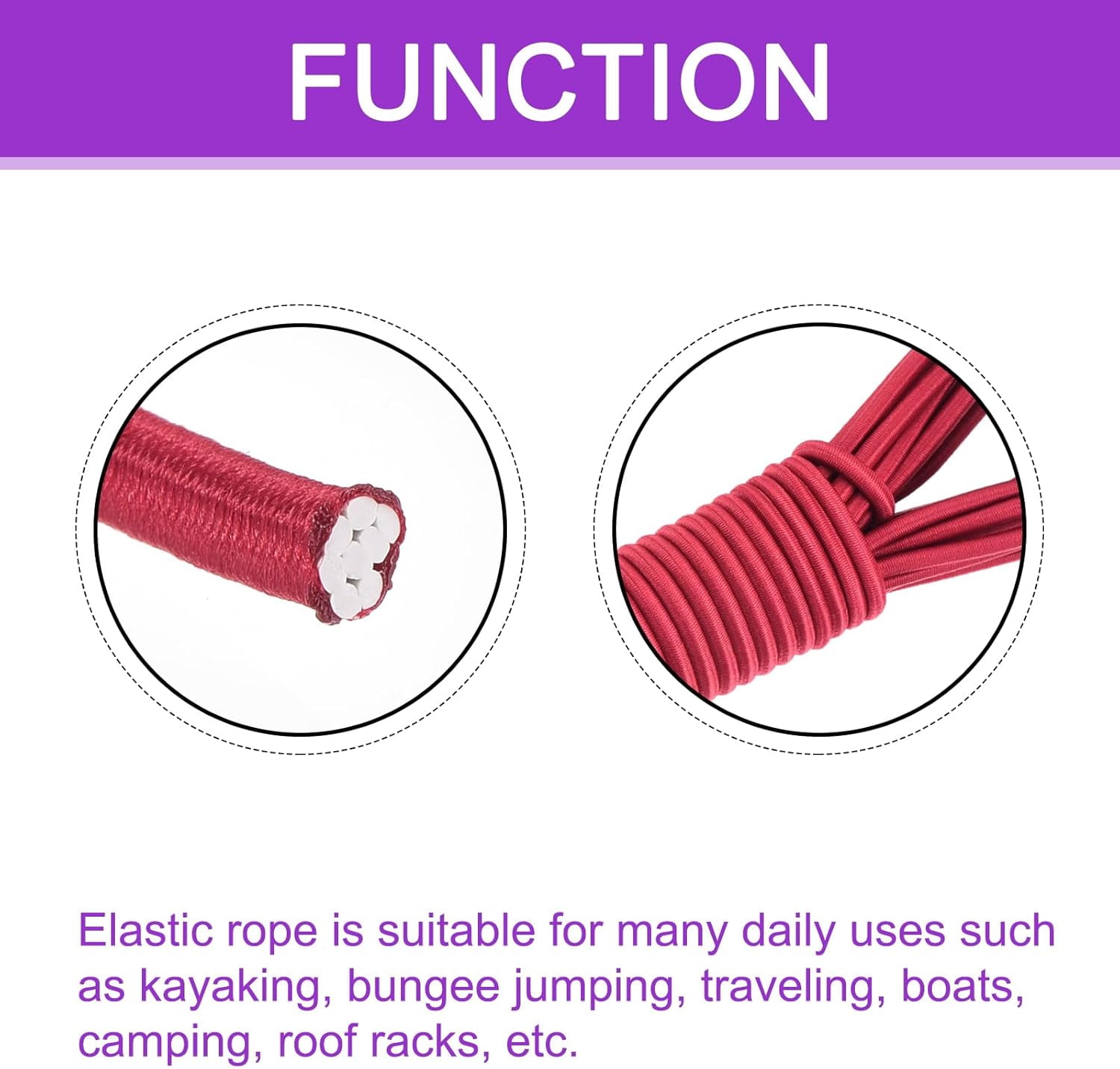 MKEUDQ-1/8 Inch Shock Cord, 25 Feet Red Bungee Cord Tent Pole Shock Cord Round Elastic Kayak Rope Stretch String Marine Grade Heavy Polyester for DIY Projects Tie Downs