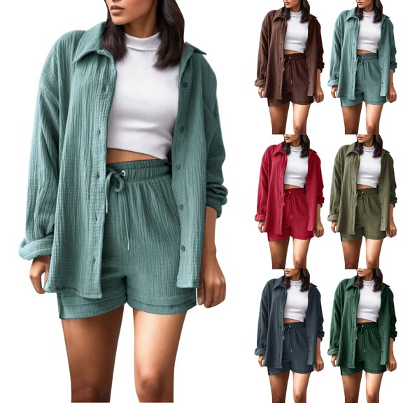 Shadoumai Shorts Sets Women 2 Piece Outfits Shirt Top and Shorts Set Summer Matching Sets Tracksuit Womens Vacation Outfit 2026