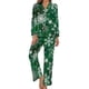 thumbnail image 2 of Pijama de copo de nieve de Navidad para mujer, Conjunto de pijama estético de 2 piezas con estampado verde, manga larga, cuello en V, encantador traje para el hogar, Primavera, 2 of 4