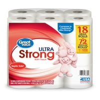 Great Value Ultra Strong Toilet Paper, 18 Mega Rolls