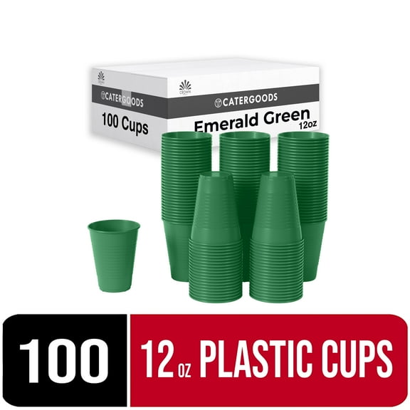 Exquisite 12 oz Disposable Cups - 100 Heavy Duty Plastic Cups - Emerald Green