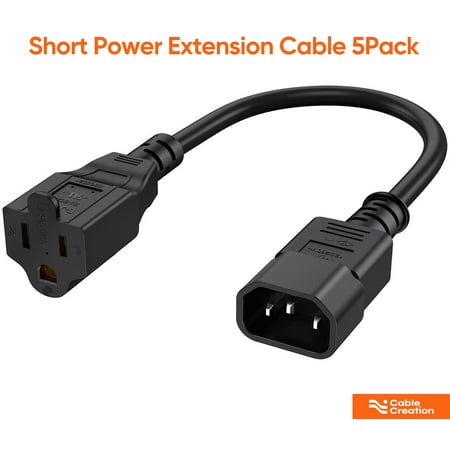 

5Pack Short 1ft Computer Power Extension Cord Male to Female Monitor Power 3 Prongs AC Power Cable for Computer/Servers/UPS/Printer ( NEMA 5-15R to IEC320 C14)