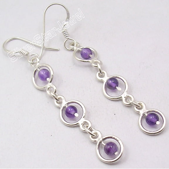 SilverStarJewel 925 Silver Amethyst Earrings 2.2" Proposal Handmade Jewelry