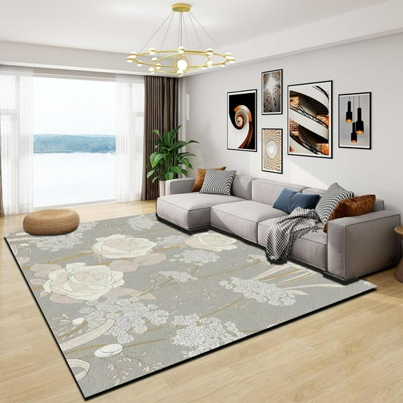 4x8ft Colorful Floral Area Rug Door Mat Boho Flower Retro Entryway Mats Non-Slip Washable Rugs Vintage Bohemia Floor Carpet Decor For Kitchen Indoor Living Room Bedroom, Cream