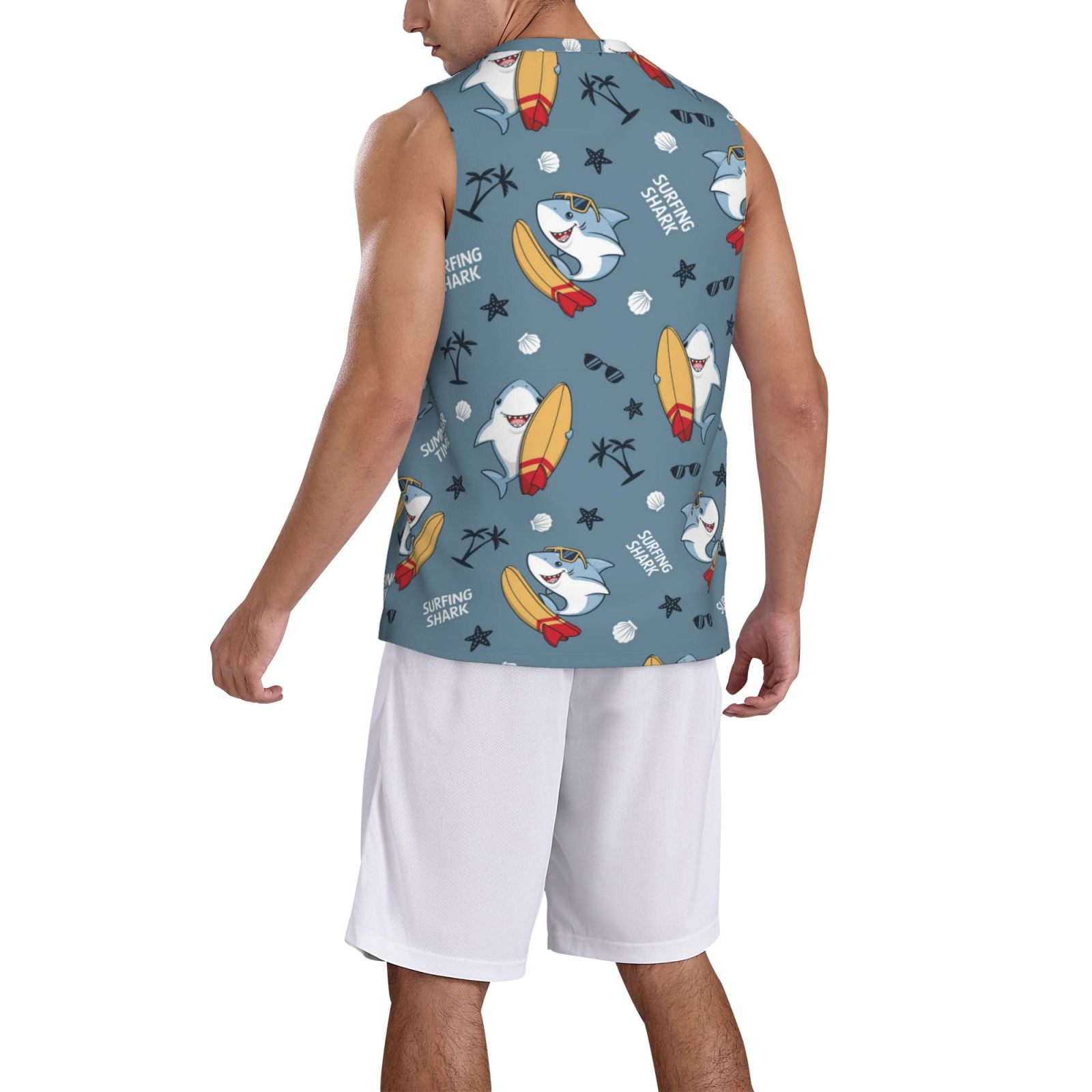 Xecao Surf Shark print basketball shirt for both men and women, a unisex basketball jersey perfect for theme parties-3X-Large