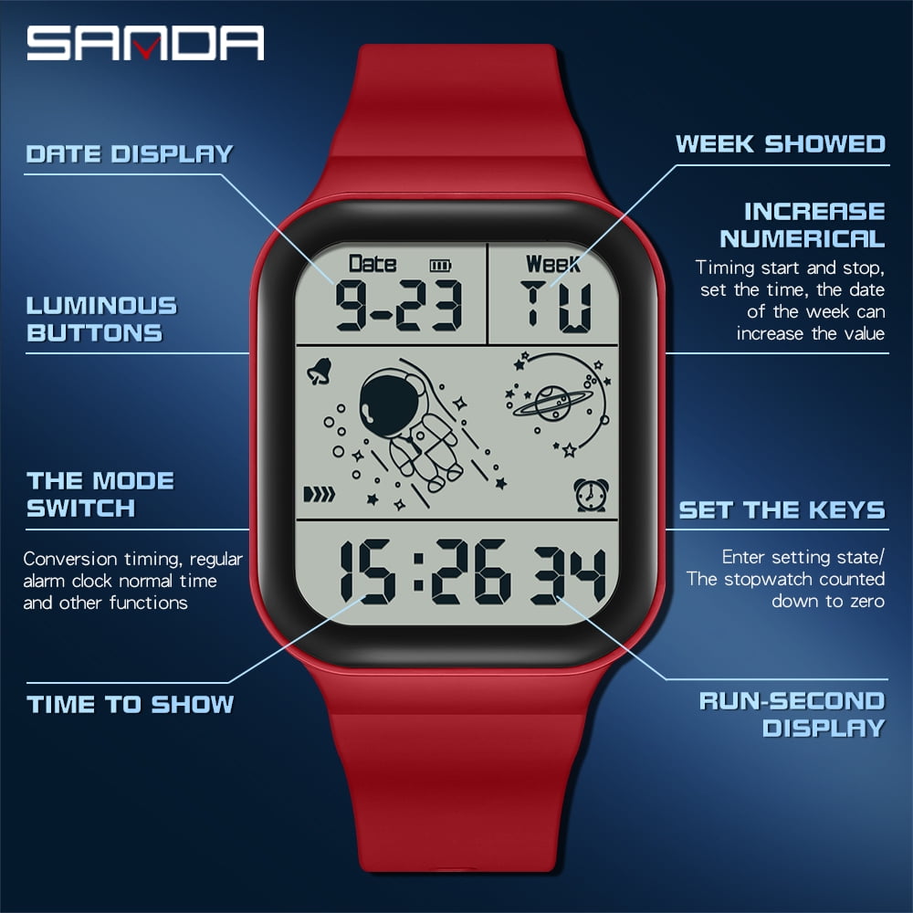 Sanda Men's Analog Sports Watch, LED Large Face Waterproof Wrist Watches, Dual Dial Digital Analog Watches for Men  6052