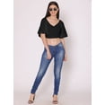 thumbnail image 6 of DressBerry Women's Solid Crop Top Blouse Elbow Length Balloon Sleeves Broad V Neck Casual Summer High Rise Short Slip On, 6 of 7