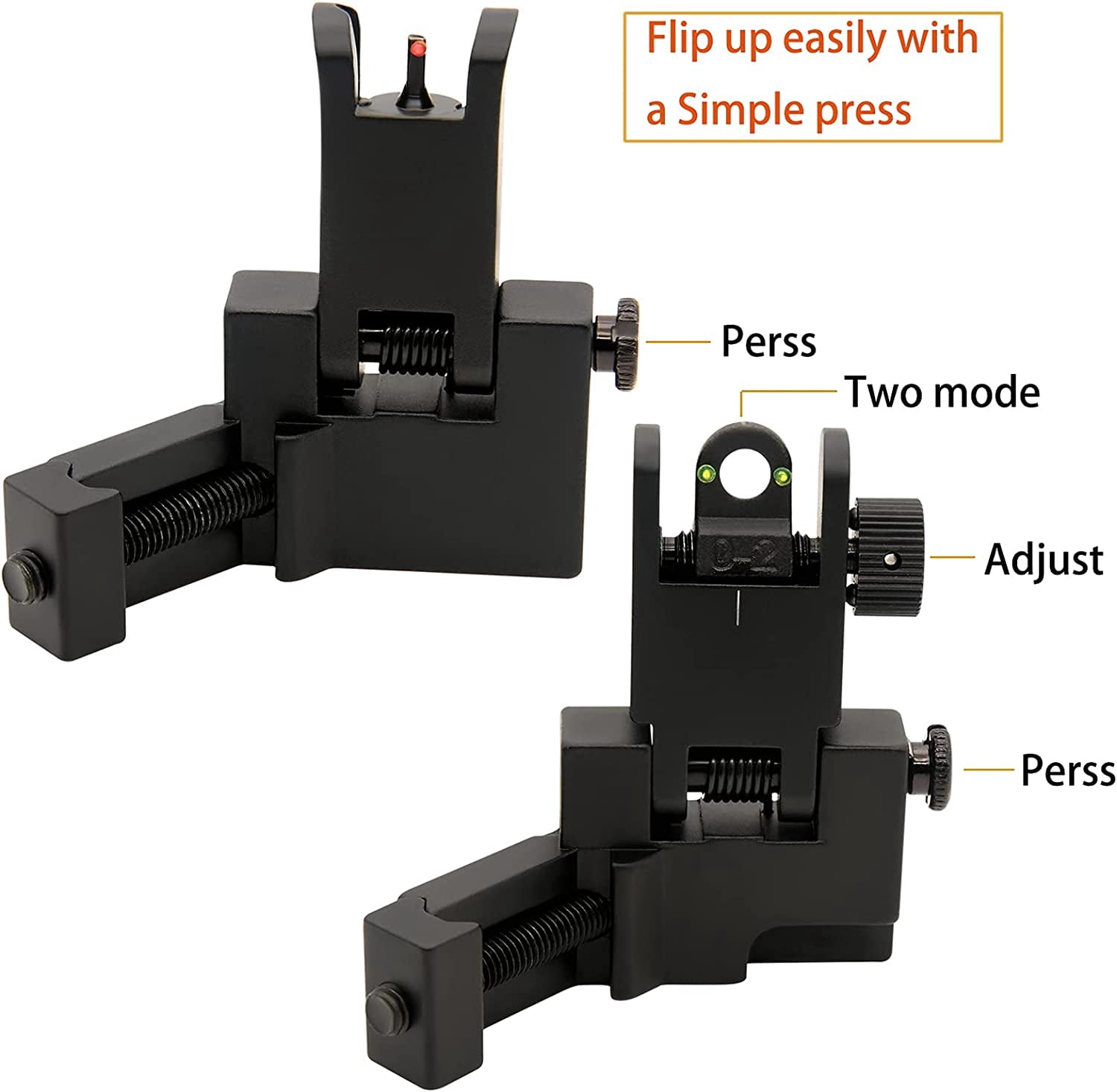 ABCISI 45 Degree Offset Flip Up Iron Sights, Rapid Transition Backup Fiber Optics Iron Sights Low Profile Front and Rear Sights with Red and Green Dots Compatible with Picatinny Weaver Rails