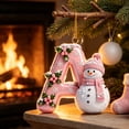 thumbnail image 2 of Acrylic Letter Christmas Ornament Pink Snowman Monogram Hanging Decoration with Initial for Xmas Tree Gift for Friends (3.15In), 2 of 7