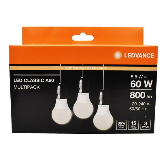 Foco LED Ledvance Luz Cálida 3 Pack de 60 W