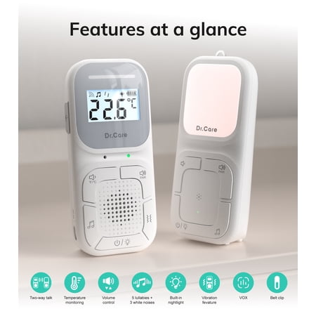 Dr.Care Portable Digital Audio Baby Monitor Built-in Nightlight , Hanging Cord 1000ft Range ABM002
