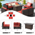 thumbnail image 6 of Grezone 7 Piece Patio Furniture Sets on Sale with Fire Pit Table, All Weather Outdoor Sectional PE Rattan, Patio Furniture Sets with Cushions for Garden, Lawn, Backyard,Red, 6 of 11