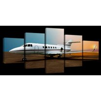 Elephant Stock Private Airplane Parking Wall Art - Horizontal Multi Panel Canvas - Living Room Wall Decor - Transportation Multi Panel - Teal And Beige Decor - 29" x 12"