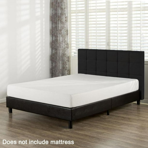 Queen Size Faux Leather Platform Bed Frame Slats Upholstered Headboard Com Queen Size Faux Leather Platform Bed, Leather Upholstered Queen Size Bed Frame