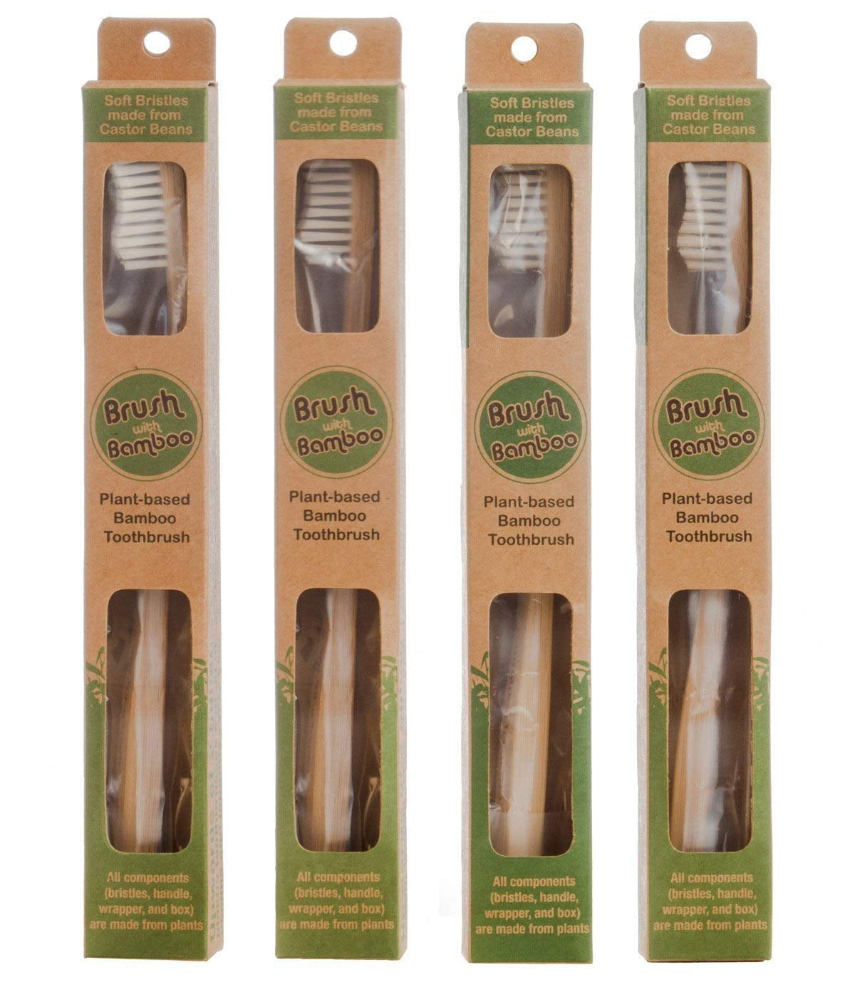 Brush with Bamboo Plant-based Bamboo Toothbrush Adult Size (Pack of 4)