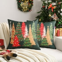 Decorative Christmas Tree Pillow Covers 18x18 Inch Set of 2,Christmas Green Linen Cushion Cases, Winter Christmas Throw Pillows for Sofa Couch Bed Living Room