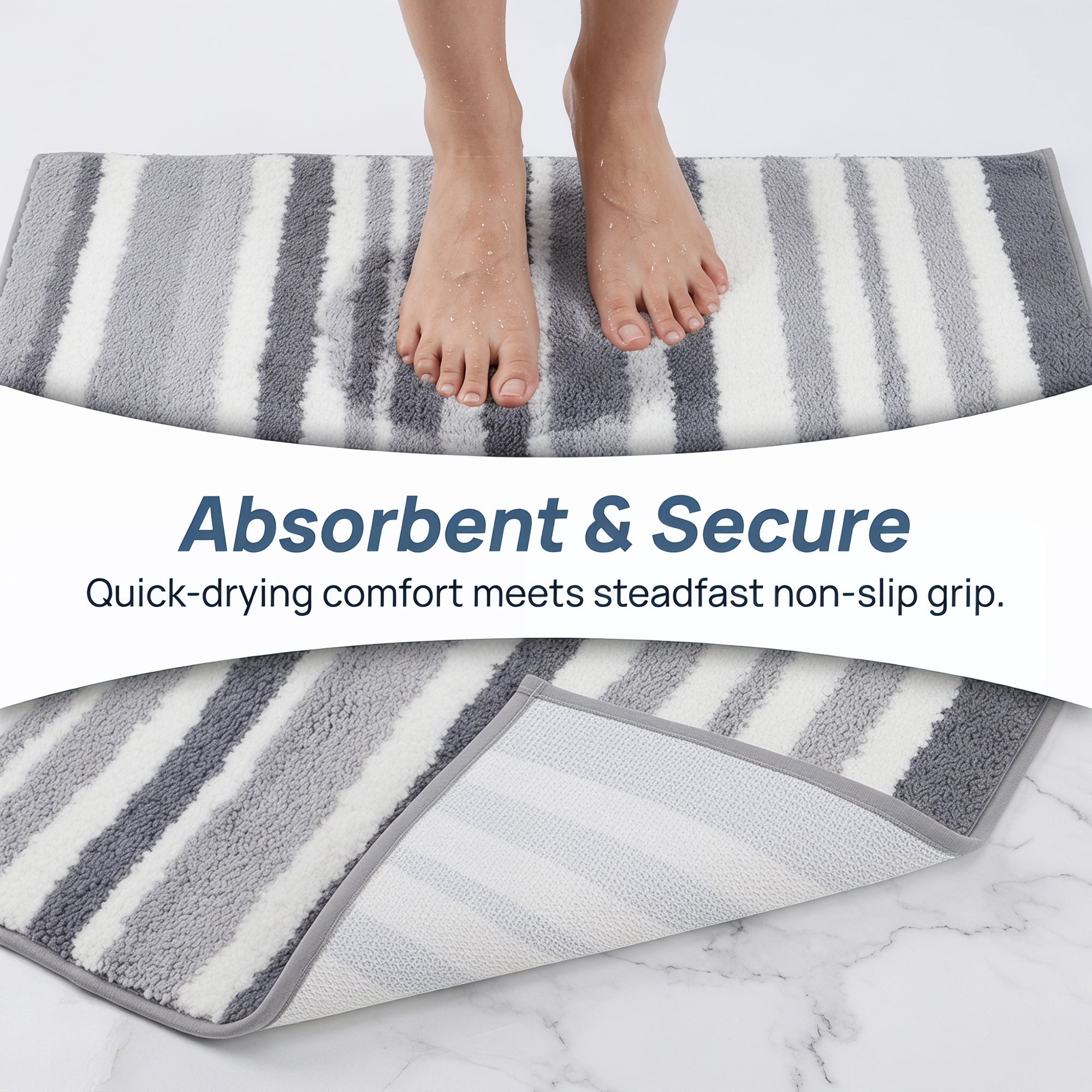 Unique Bargains Absorbent Striped Non Slip Quick Dry Washable Bath Mats Gray 30"x17"