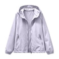thumbnail image 6 of XPMWRP Women Plus Size Oversized Hooded Lightweight Zip Up Windbreaker Jacket Elastic Cuff Casual Daily Outer Coat Purple L, 6 of 9