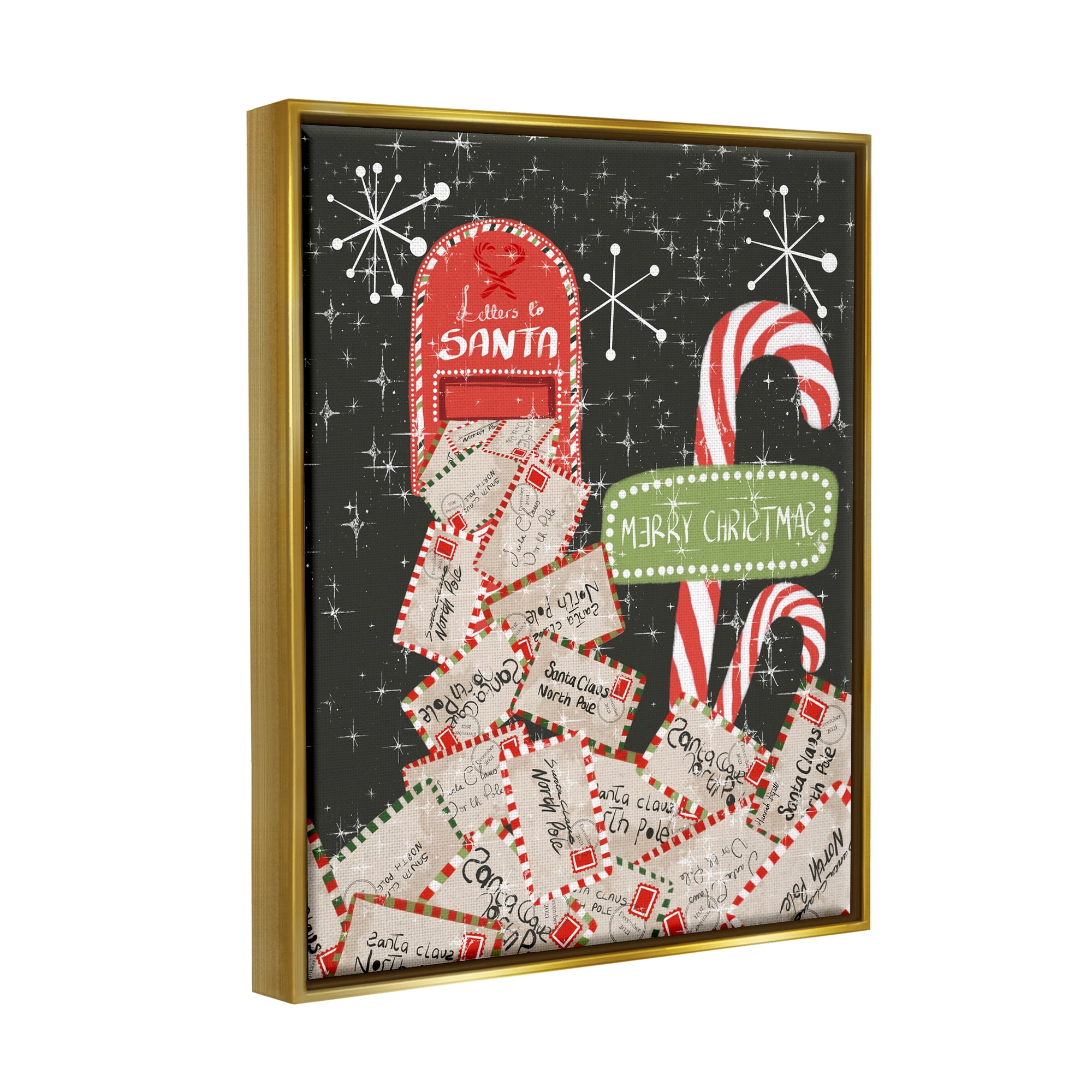 Stupell Industries Letters For Santa Mail Holiday Painting Gold Floater Framed Art Print Wall Art, 17 x 21