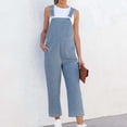 thumbnail image 2 of REORIAFEE Jumpsuits for Women Denim Square Collar Sleeveless Jumpsuit Solid Color Suspenders Womens Jumpsuits Sexy Love Pants Sexy Denim Jumpsuit Womens Jumpsuits Dressy Summer Blue XL, 2 of 8