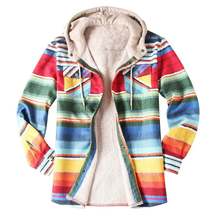 ZCFZJW Men s Cotton Plaid Flannel Shirts Jacket Fleece Lined Jackets Sherpa Button Down Outdoor Plush Thicnk Warm Coat with Hood for Men Multicolor M