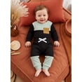 thumbnail image 6 of Loicainy Infant Baby Boy Fall Clothes Set 3 6 12 18 Months Long Sleeve Contrast Color Romper + Pants Outfits, 6 of 9