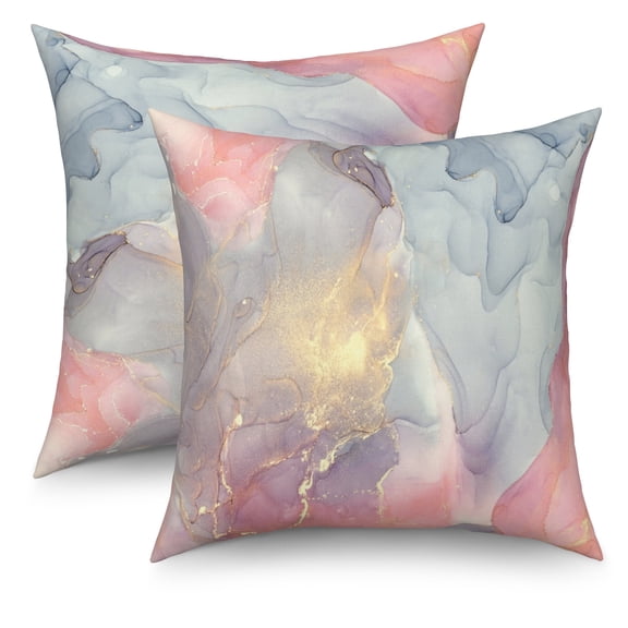 Pink and Gold Marble Throw Pillow Covers 18x18 Set of 2,Modern Abstract Linen Pillow Cases for Sofa Couch Bedroom Decor