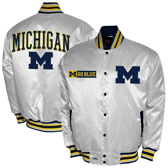 Men's Franchise Club White Michigan Wolverines Satin Full-Snap Jacket