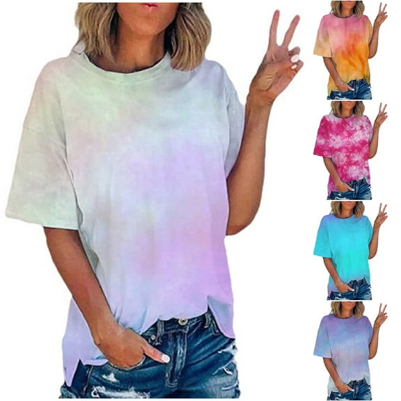 Fesfesfes Women Plus Size T Shirts Women's Fashion Printed T-shirt Short Sleeves Blouse Round Neck Casual Tops Sleeveless Tops for Women 18(XXXXXL)