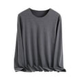 thumbnail image 2 of Womens Fall Long Sleeve Solid Color Shirts Basic Apparel Shirts Trendy Round Neck Tshirt for Women Lightweight Lounge Athletic Thermals Top Base Layer Women Cold Weather Household Clothes, 2 of 3