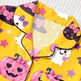 thumbnail image 5 of CUZIBR Baby Pajamas For Girls Halloween Short Sleeve Bow Print Button Down Shirt And Shorts 2 PC Sleepwear Ghost Pumpkin Spider Graphic Lapel Smooth Cozy Casual Daily Nightwear,Yellow,4-5 Years, 5 of 9