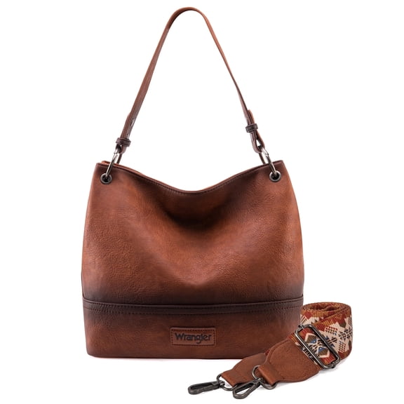 Wrangler Hobo Bags for Women Vegan Leather Top Handle Shoulder Purses and Handbags, Brown