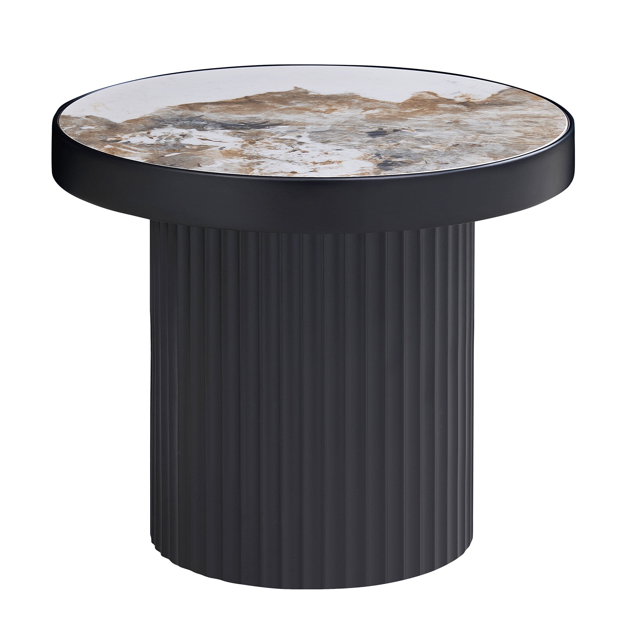 Kevinplus Round Coffee Table Set of 2 with Stone Tabletop for Living Room ,Apartment,Leisure Area, Black