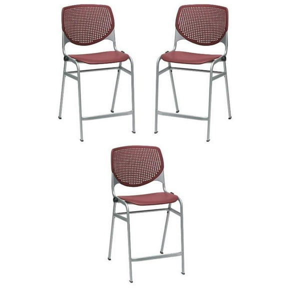 Home Square Plastic Counter Stool in Burgundy - Set of 3