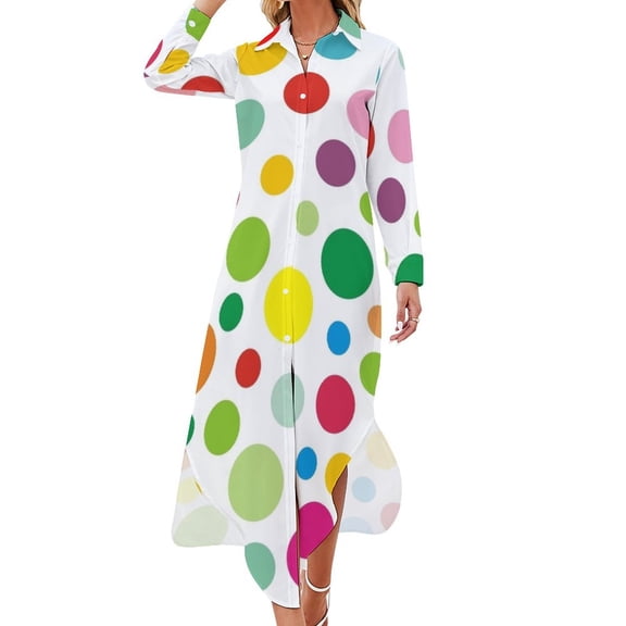 Rainbow colorful polka dots Long Sleeved Shirt Dress Clothing Women's evening dress