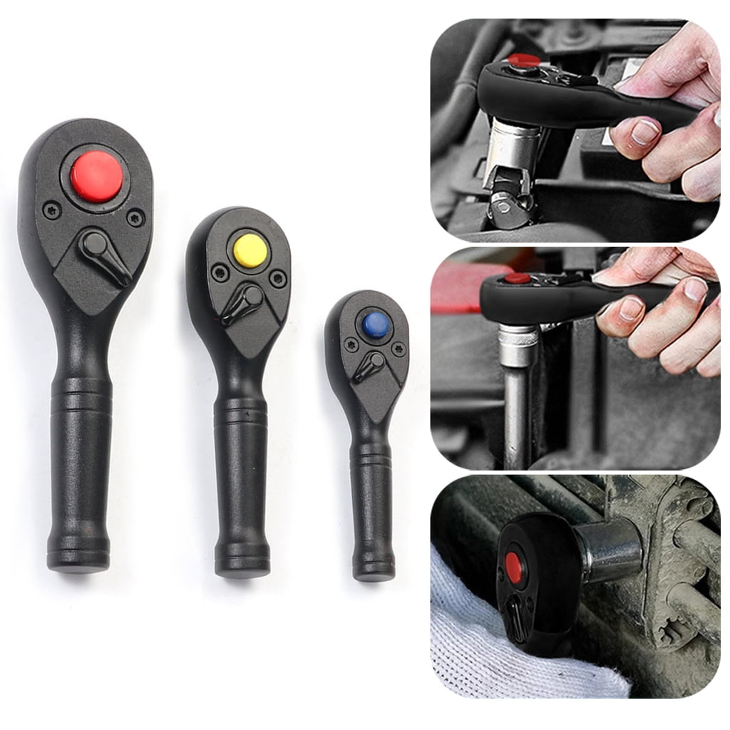 3Pcs 72 Tooth Small Ratchet Wrench Set for Tight Space Includes 1/4'' 3/8'' 1/2'' Drive Quick Release Reversible Design