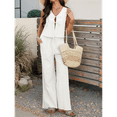 thumbnail image 4 of Womens 2 Piece Outfits V Neck Tie Waist Vest and Wide Leg Casual Pants Sets White S, 4 of 7